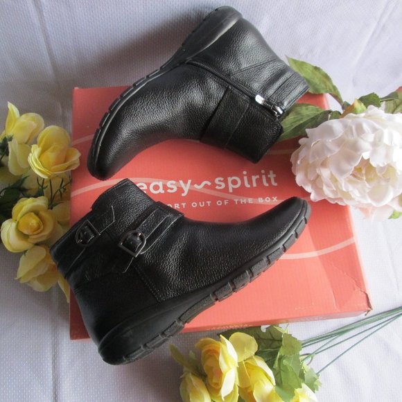💫 SOLD - EASY SPIRIT AURELIA AUTHENTIC LEATHER BLACK ANKLE BOOTS - SIZE 7 - Picture 2 of 15